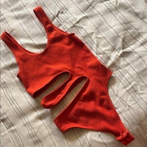 Orange Cutout Bodysuit